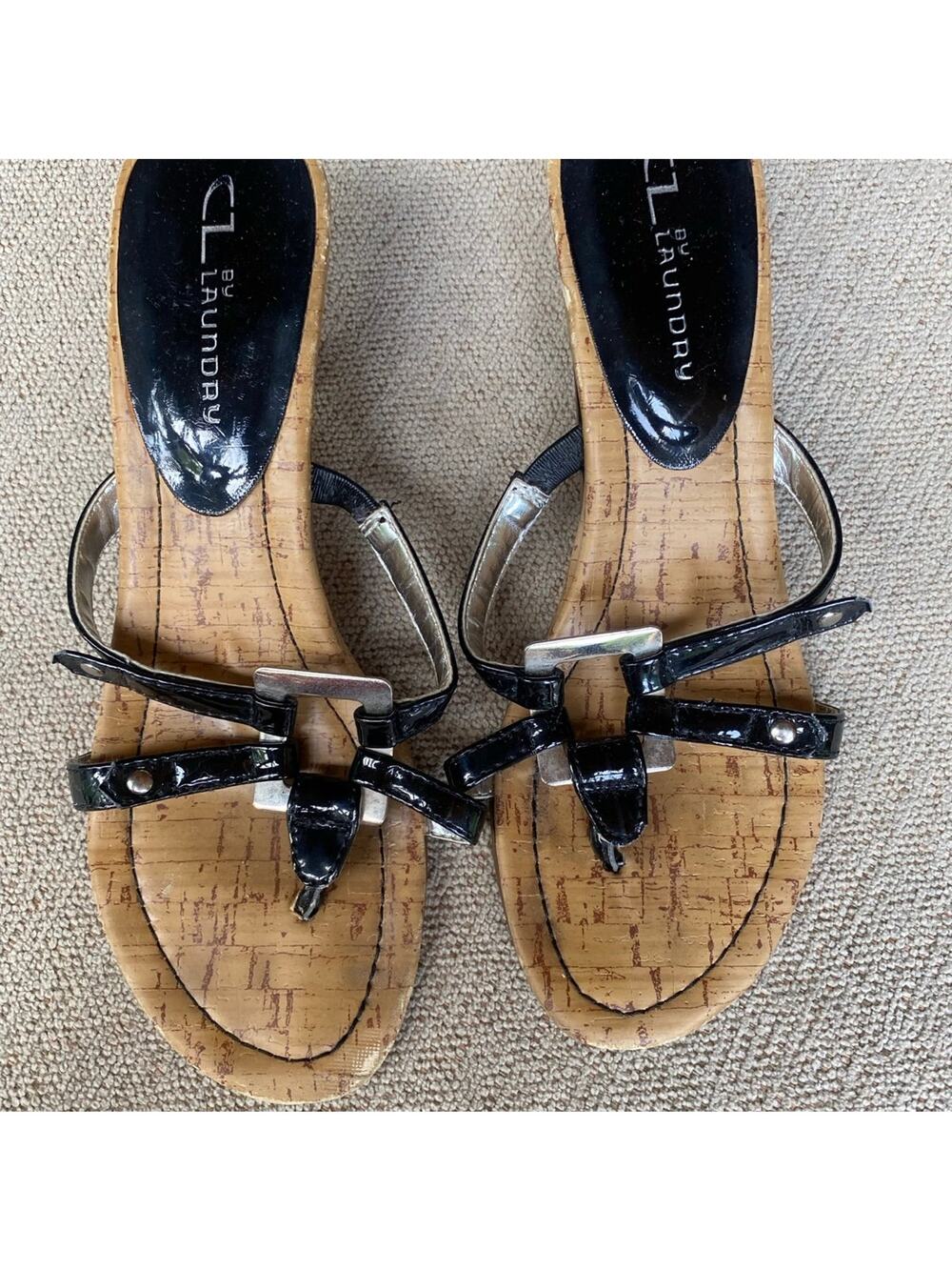 CL by Laundry Size 7 Coquette Femme Black Sandals Kitten heel Minimalist